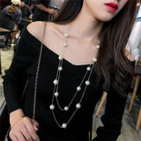 Long Double Layer Simulated Pearls LadIes Necklaces Clavicle Fashion Jewelry Sweater Chain Long Necklace For Women 2018 New R5EG