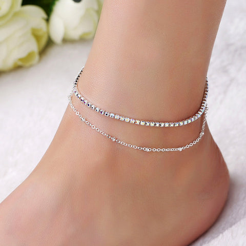 Lovely Girl AB Crystal Ankle Bracelet Silver Color Link Chain Anklet Sexy Barefoot Jewelry Women Foot Bracelet Friendship Gift