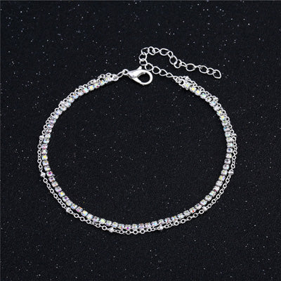Lovely Girl AB Crystal Ankle Bracelet Silver Color Link Chain Anklet Sexy Barefoot Jewelry Women Foot Bracelet Friendship Gift