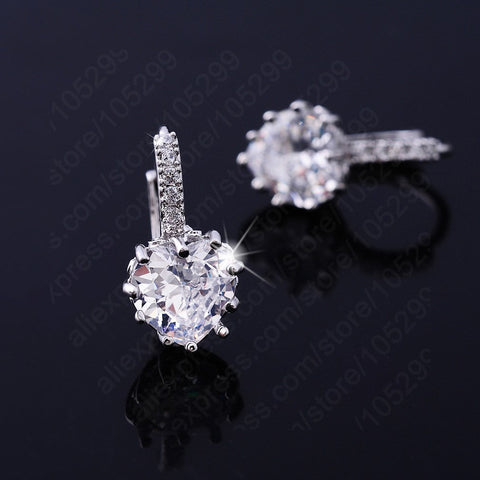 Luxury Colorful Heart Band Real Pure 925 Sterling Silver Jewelry Cubic Zirconia Stone Earrings Fashion Women Favourites