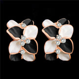 H:HYDE Bridal Womens New Fashion Jewelry Gold Color Enamel Austrian Crystal Flower Bijoux Stud Earrings For Wedding Dropshipping