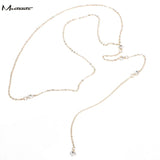 Meetcute backdrop necklace water dorp crystal pendant pearl back chain bride wedding jewelry backless dress long necklace