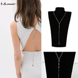 Meetcute backdrop necklace water dorp crystal pendant pearl back chain bride wedding jewelry backless dress long necklace