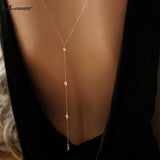 Meetcute backdrop necklace water dorp crystal pendant pearl back chain bride wedding jewelry backless dress long necklace