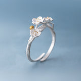 New Arrival Elegant 925 Sterling Silver Plum Flower Rings For Women Adjustable Size Finger Ring Fashion Jewelry
