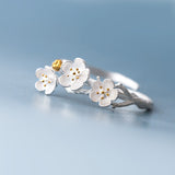 New Arrival Elegant 925 Sterling Silver Plum Flower Rings For Women Adjustable Size Finger Ring Fashion Jewelry