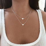 New Bohemia Simple fashion Imitation pearl love Heart Double layer Clavicle chain necklace accessories female Jewelry Wholesale