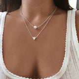 New Bohemia Simple fashion Imitation pearl love Heart Double layer Clavicle chain necklace accessories female Jewelry Wholesale