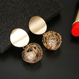 New Fashion Stud Earrings For Women Golden Color Round Ball  Geometric Earrings For Party Wedding Gift Wholesale Ear Jewelry