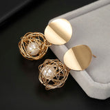 New Fashion Stud Earrings For Women Golden Color Round Ball  Geometric Earrings For Party Wedding Gift Wholesale Ear Jewelry