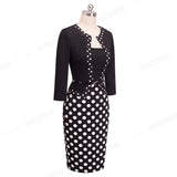 Nice-forever One-piece Faux Jacket Retro Contrast Polka Wear to Work Business vestidos Office Bodycon Women Sheath Dress B407