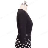 Nice-forever One-piece Faux Jacket Retro Contrast Polka Wear to Work Business vestidos Office Bodycon Women Sheath Dress B407