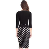 Nice-forever One-piece Faux Jacket Retro Contrast Polka Wear to Work Business vestidos Office Bodycon Women Sheath Dress B407