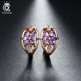 ORSA JEWELS Luxury Champagne Gold Flower Small Stud Earrings with Zircon Stone Women Birthday Gift Bijouterie OME33