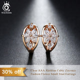 ORSA JEWELS Luxury Champagne Gold Flower Small Stud Earrings with Zircon Stone Women Birthday Gift Bijouterie OME33