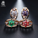 ORSA JEWELS Luxury Champagne Gold Flower Small Stud Earrings with Zircon Stone Women Birthday Gift Bijouterie OME33