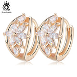 ORSA JEWELS Luxury Champagne Gold Flower Small Stud Earrings with Zircon Stone Women Birthday Gift Bijouterie OME33