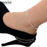 One Row Clear Crystal Tennis Silver Gold Stretch Anklet Foot Chain Leg Bracelet Rhinestone Ankle Bracelet tornozeleira femininas