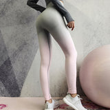 Oyoo Ombre Seamless leggings blue booty push up yoga pants high rise grey pink workout jogging pants for women training tights