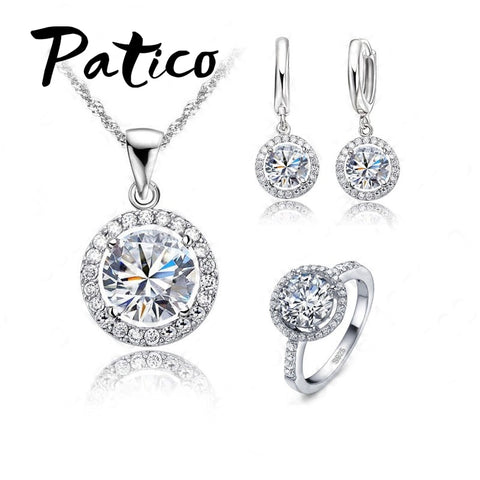 PATICO Luxury Women Wedding Necklace Earrings Ring Bridal Jewelry Set 925 Sterling Silver AAA Zircon Crystal Anniversary Gift