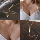 Plated Triangle Geometry Jewelry Women Shape Lariat Necklace Pendant Gold Y For