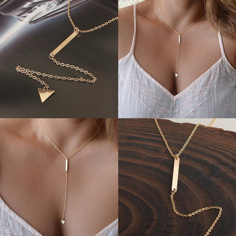 Plated Triangle Geometry Jewelry Women Shape Lariat Necklace Pendant Gold Y For