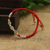 Real 925 Sterling Silver Ancient Coins  Beads Lucky Red Rope  Bracelet  Handmade Fortune  Bangle Amulet  Jewelry