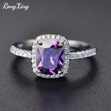 RongXing Purple/Green/Blue/White/Yellow/Pink Zircon Rings For Women 925 Sterling Silver Filled Multicolor Birthstone Ring HR051