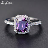 RongXing Purple/Green/Blue/White/Yellow/Pink Zircon Rings For Women 925 Sterling Silver Filled Multicolor Birthstone Ring HR051