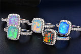 RongXing White/Blue/Green/Purple/Orange Fire Opal Rings For Women 925 Sterling Silver Filled Colorful Ring Fashion Jewelry HR051