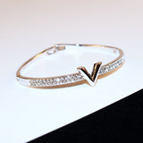 SUPIN V Letter Design Best Zircon Rose Gold And White Simple Jewelry Bracelets & Bangle For Women And Girls
