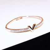 SUPIN V Letter Design Best Zircon Rose Gold And White Simple Jewelry Bracelets & Bangle For Women And Girls