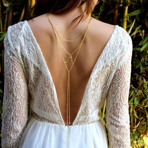Sex Gold Silver Color Back Necklaces for Women Summer Dress Clothes Body Back Accessories Statement Necklace Chain Jewelry
