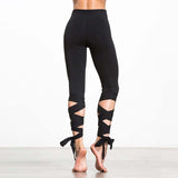 Simenual Lace up strappy leggings women fitness slim sexy bandage summer legging sportswear athleisure elastic jeggings pants