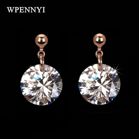 Sparkling Classic Drop Earrings 10mm 3.5ct Clear Round Cubic Zirconia Rose Gold Color Woman Fashion Jewelry Wholesale Gifts