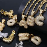 TOPGRILLZ  Micropave  AAA+ Zircon  Custom Name Bubble Letters ICED OUT Pendant Necklace with rope Chain and Tennis Chain DIY