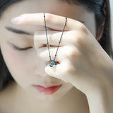 Thaya Genuine s925 Silver Blue Rose Flower Crystal Pendant Necklace Plant Jewelry Ladies for Necklace Women Punk Style