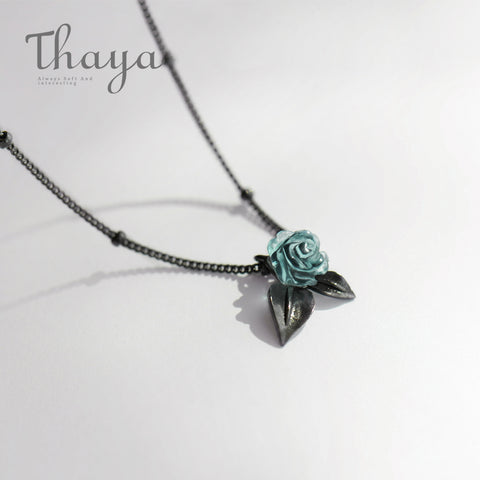 Thaya Genuine s925 Silver Blue Rose Flower Crystal Pendant Necklace Plant Jewelry Ladies for Necklace Women Punk Style