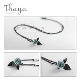 Thaya Genuine s925 Silver Blue Rose Flower Crystal Pendant Necklace Plant Jewelry Ladies for Necklace Women Punk Style