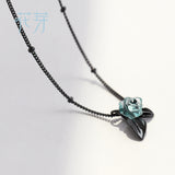 Thaya Genuine s925 Silver Blue Rose Flower Crystal Pendant Necklace Plant Jewelry Ladies for Necklace Women Punk Style