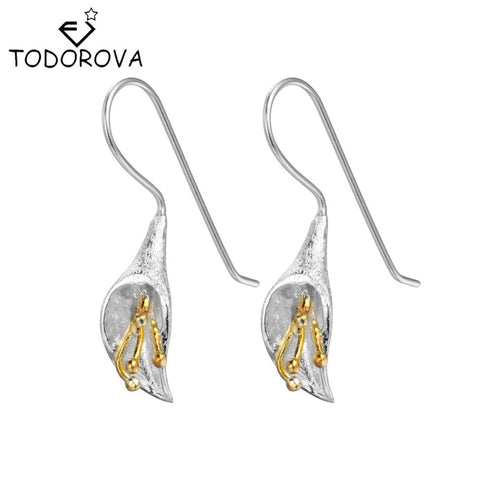 Todorova 925 Sterling Silver Long Flower Drop Earring Handmade Silver Earrings for Women Charm Festive Banquet Jewelry Wholesale