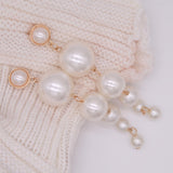 Trendy Elegant Created Big Simulated Pearl Long Earrings Pearls String Statement Drop Earrings For Wedding Party Gift e0207