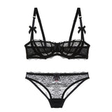 Ultrathin lingerie set plus size bras A B C Cup sexy lace bra set transparent women underwear black embroidery Bow