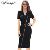 Vfemage Women Sexy Elegant Lapel Asymmetric Zip Moto Button Casual Work Office Business Party Bodycon Vestido Sheath Dress 10079