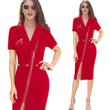 Vfemage Women Sexy Elegant Lapel Asymmetric Zip Moto Button Casual Work Office Business Party Bodycon Vestido Sheath Dress 10079