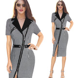 Vfemage Women Sexy Elegant Lapel Asymmetric Zip Moto Button Casual Work Office Business Party Bodycon Vestido Sheath Dress 10079