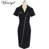 Vfemage Women Sexy Elegant Lapel Asymmetric Zip Moto Button Casual Work Office Business Party Bodycon Vestido Sheath Dress 10079