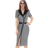 Vfemage Women Sexy Elegant Lapel Asymmetric Zip Moto Button Casual Work Office Business Party Bodycon Vestido Sheath Dress 10079