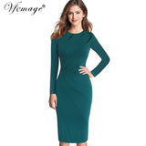 Vfemage Womens Autumn Winter Elegant Patchwork Slim Casual Work Business Office Party Fitted Bodycon Pencil Sheath Dress 4682