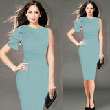 Vfemage Womens Elegant Ruffle Sleeve Ruched Party Wear To Work Fitted Stretch Slim Wiggle Pencil Sheath Bodycon Dress 1157